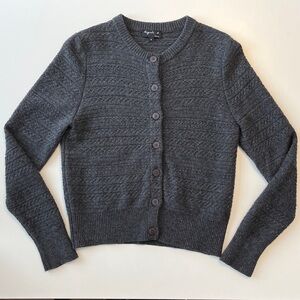 Agnes B Mottled Grey Crew Neck Wool Cashmere Cardigan 2